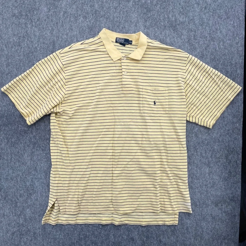 Polo Ralph Lauren Shirt Mens 2XL Yellow Striped Pocket Polo Shirt 100% Cotton